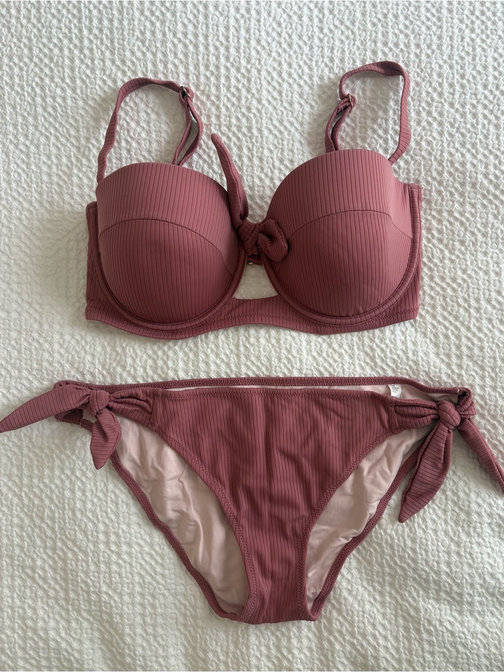 Shade & Shore Mauve Underwire Light Lift Bikini Set - 34DD Top & Medium Bottoms - Picture 1 of 6